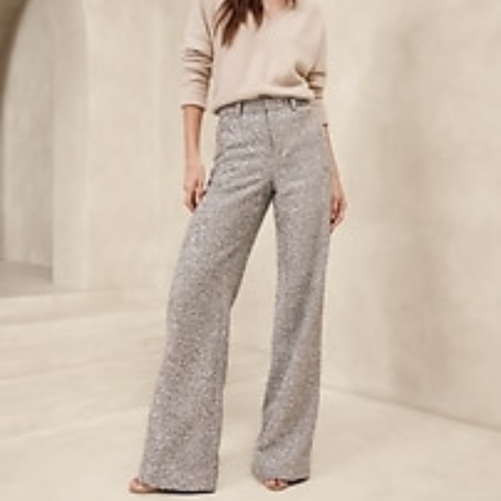 Banana Republic NWT COLETA TINSEL TWEED WIDE -LEG PANT Size 2P